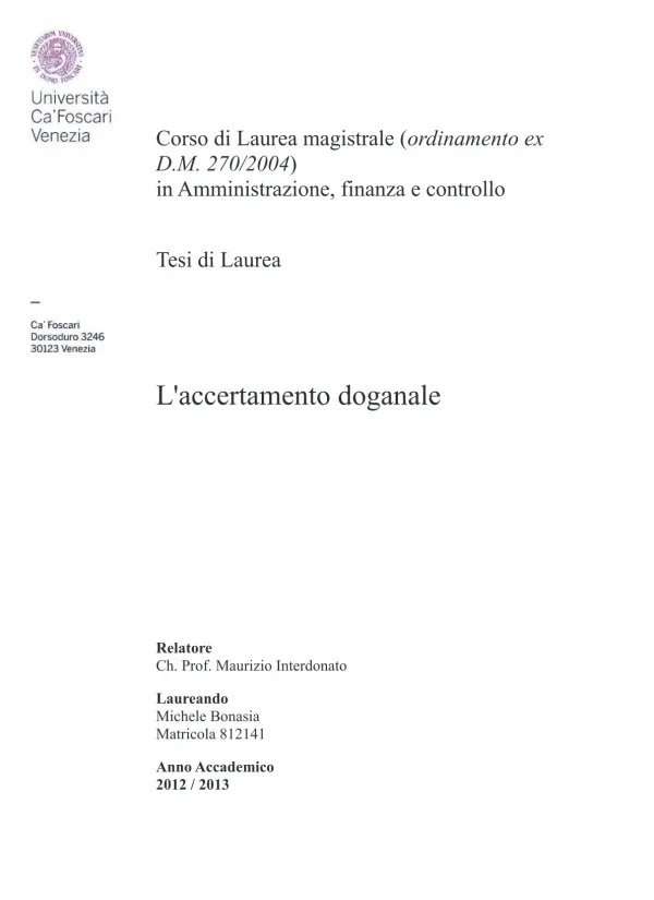 L'accertamento doganale
