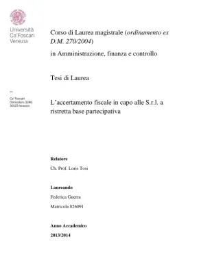 L'accertamento fiscale nelle S.r.l. a ristretta base partecipativa