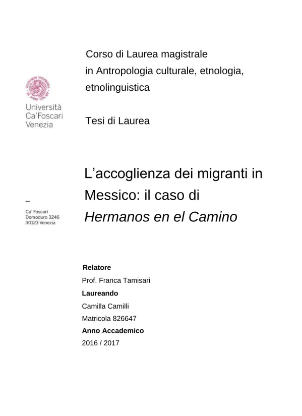 L'accoglienza dei migranti in Messico: il caso di Hermanos en el Camino