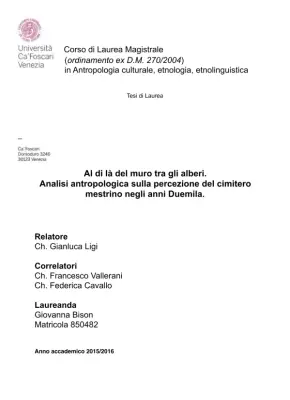 Al di là del muro tra gli alberi: Analisi antropologica sulla percezione del cimitero mestrino negli anni Duemila