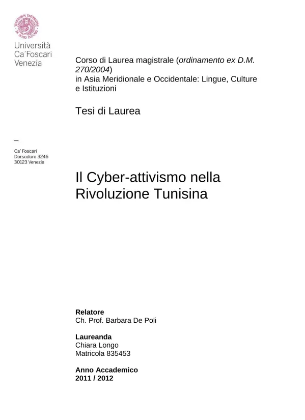 Il Cyber-attivismo nella Rivoluzione Tunisina
