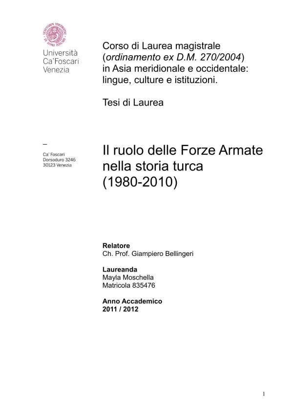 IL RUOLO DELLE FORZE ARMATE NELLA STORIA TURCA, 1980-2010