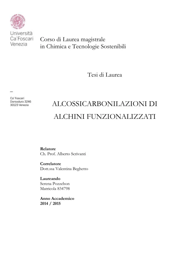 Alcossicarbonilazioni di Alchini Funzionalizzati