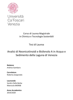 Analisi di Neonicotinoidi e Bisfenolo A in Acqua e Sedimento della Laguna di Venezia