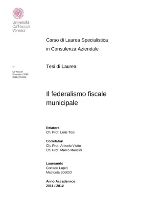 Il Federalismo Fiscale Municipale