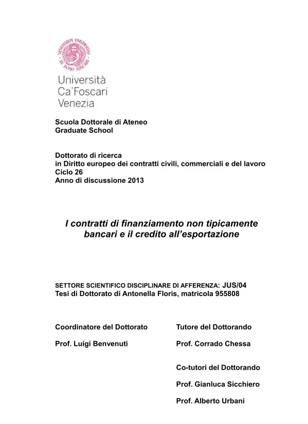 I contratti di finanziamento non tipicamente bancari e il credito all'esportazione