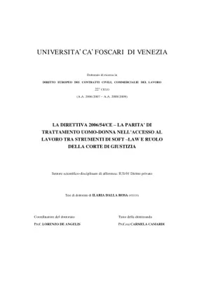 La Direttiva 2006/54/CE: La Parità di Trattamento Uomo-Donna nell'Accesso al Lavoro