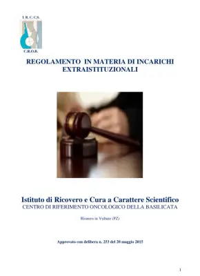 Regolamento in materia di incarichi extraistituzionali dell'Istituto di Ricovero e Cura a Carattere Scientifico