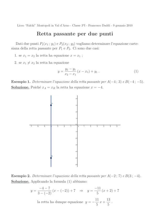 Equazioni della retta passante per due punti