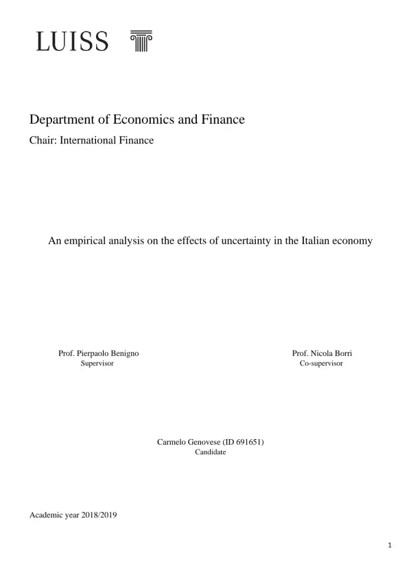 The Effects of Uncertainty on the Italian Economy: An Empirical and Theoretical Analysis