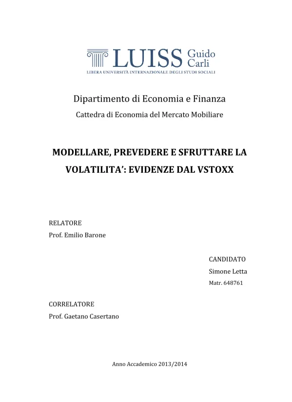 Modellare, prevedere e sfruttare la volatilità: evidenze dal Vstoxx