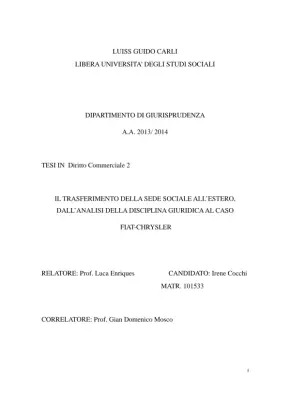 Il Trasferimento della Sede Sociale all'Estero: Dall'Analisi della Disciplina Giuridica al Caso Fiat-Chrysler