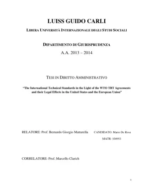 The International Technical Standards in the Light of the WTO TBT Agreements and their Legal Effects in the United States and the European Union