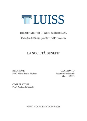 La Società Benefit: Un Nuovo Modello di Impresa Sociale nell'Ordinamento Italiano