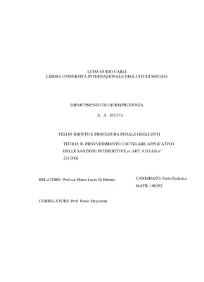 Il Provvedimento Cautelare Applicativo delle Sanzioni Interdittive ex Art. 9 D.Lgs n° 231/2001