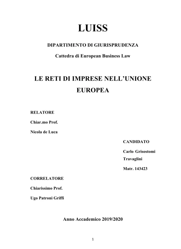 Le reti di imprese nell'Unione europea