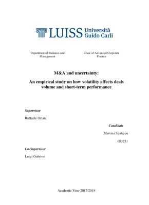 M&A and Uncertainty: An Empirical Study on the Impact of Volatility on Deals Volume and Short-term Performance