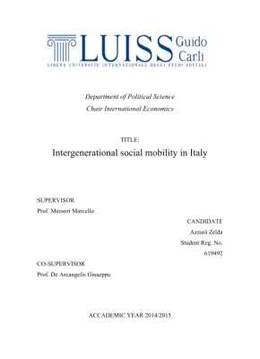 Intergenerational Social Mobility in Italy: An Analytical Study