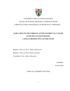 Early Hepatic Recurrence after Colorectal Cancer Liver Metastasis Surgery: A Single Prospective Centre Study