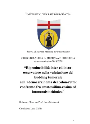 Riproducibilità inter ed intra-osservatore nella valutazione del budding tumorale nell’adenocarcinoma del colon-retto