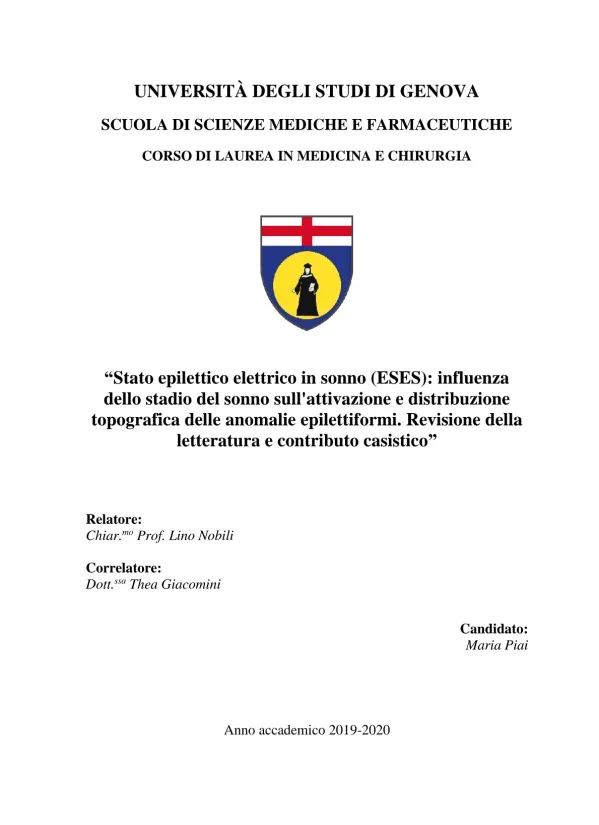 Stato epilettico elettrico in sonno (ESES): influenza dello stadio del sonno sull'attivazione e distribuzione topografica delle anomalie epilettiformi