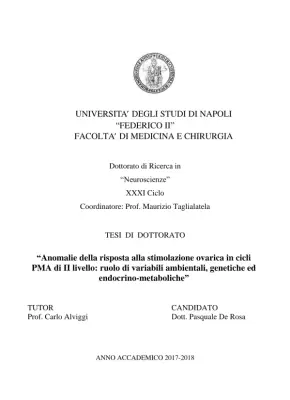 Anomalie della risposta alla stimolazione ovarica in cicli PMA di II livello: ruolo di variabili ambientali, genetiche ed endocrino-metaboliche